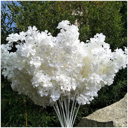 107CM Silk Hydrangea White Branch Snow All Over The Sky DIY Artificial Cherry Home Party Decoration Wedding Arch Decoration - petguardiansupplies