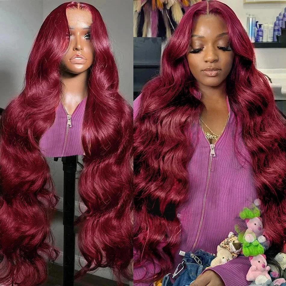 99J Burgundy Lace Front Human Hair Wig Body Wave Red Colored Wigs Brazilian 13x4 Lace Frontal Wigs On Sale Clearance For Women - petguardiansupplies