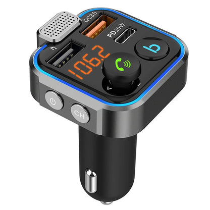 Fast Charging Car Charger PD 20W QC3.0 Wireless FM Transmitter Bluetooth Audio Handsfree Phone Adapter Car MP3 Player Modulator - petguardiansupplies