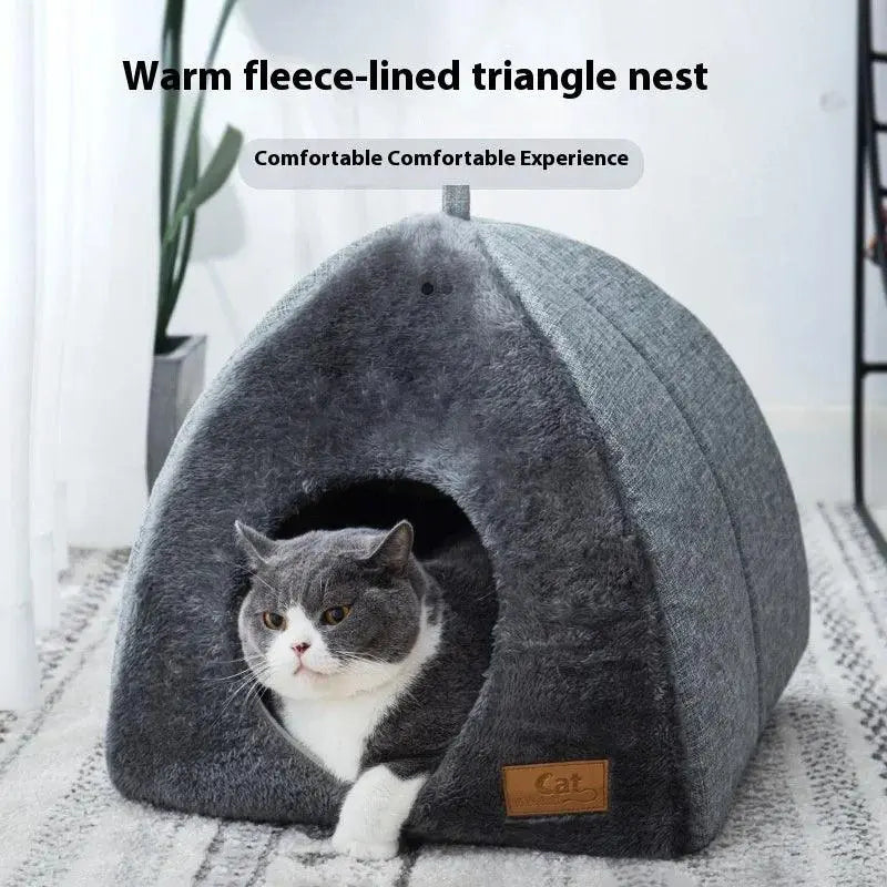 New Triangle Cat Nest Closed Cat House Pet Nest Warm and Thickened Deep Sleep Dog Nest Pet Supplies Closed Cat bed cat tents - petguardiansupplies