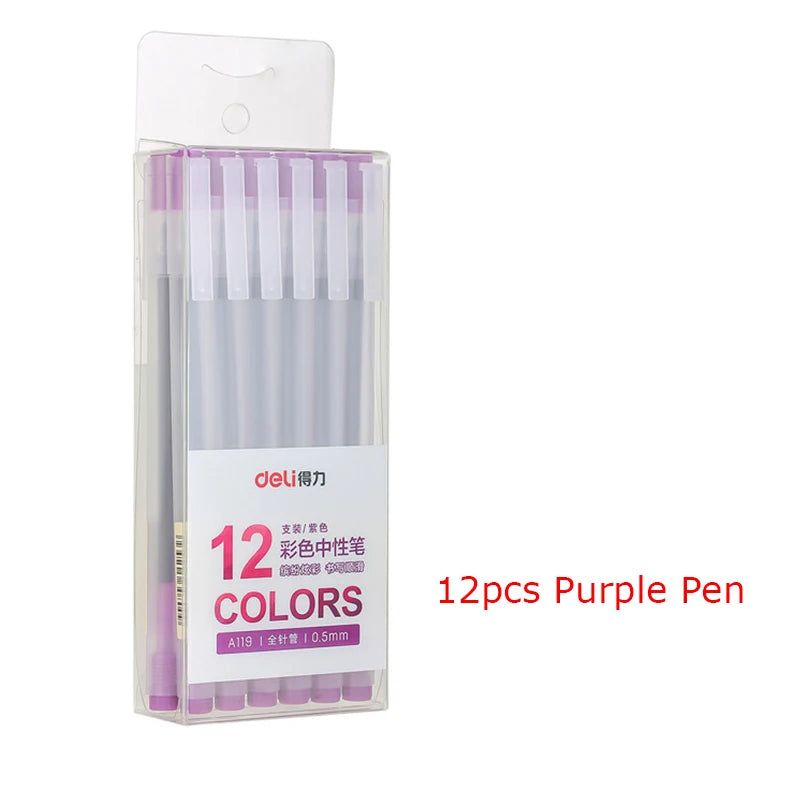 Deli 12Pcs/Set Gel Pen School Pens Set Pen 0.5MM Color Ink Stationery Student SuppliesWater-based Pen Writing Painting Tools - petguardiansupplies