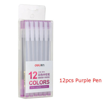 Deli 12Pcs/Set Gel Pen School Pens Set Pen 0.5MM Color Ink Stationery Student SuppliesWater-based Pen Writing Painting Tools - petguardiansupplies