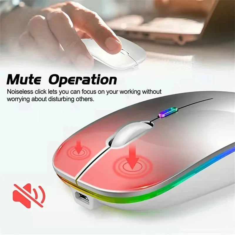 Wireless Mouse Bluetooth compatible 2.4GHz 1600DPI USB Rechargeable RGB Light Portable Mouse For Laptop Computer PC Macbook Game - petguardiansupplies