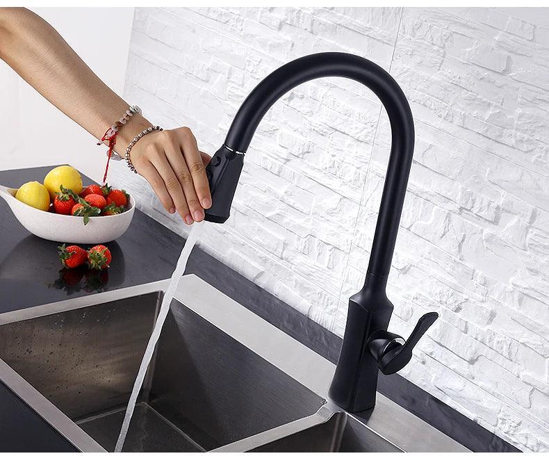 Kitchen Faucets Black Single Handle Pull Out Kitchen Tap Single Hole Handle Swivel 360 Degree Water Mixer Tap Mixer Tap 408906 - petguardiansupplies