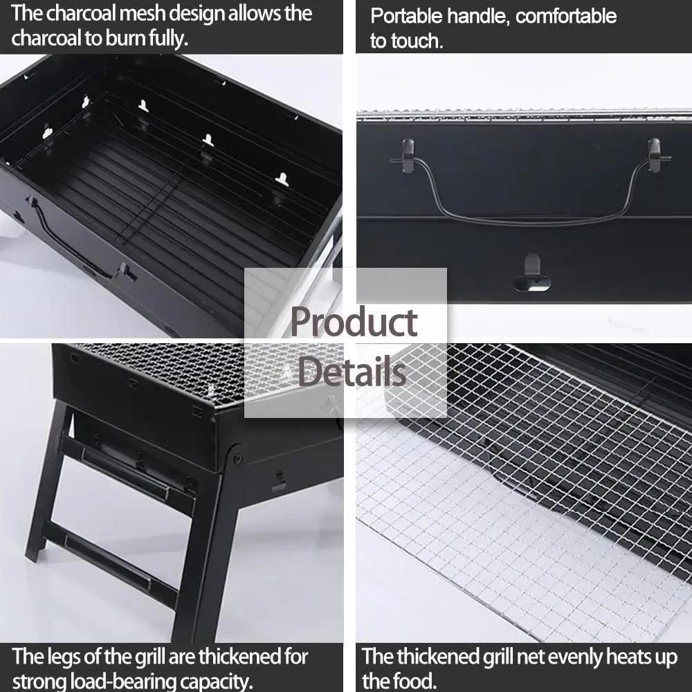 Portable Stainless Steel Folding BBQ Charcoal Grill Small Mini BBQ Tool Kit Outdoor Travel Cooking Camping Picnic Beach - petguardiansupplies