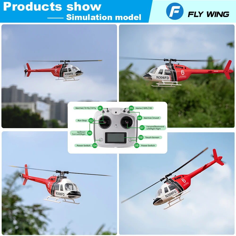 Flywing Bell 206 RC Helicopter V3 6CH GPS Altitude Hold Two Rotor 1:16 RC Scale Helicopter PNP RTF With H1 Flight Control System - petguardiansupplies