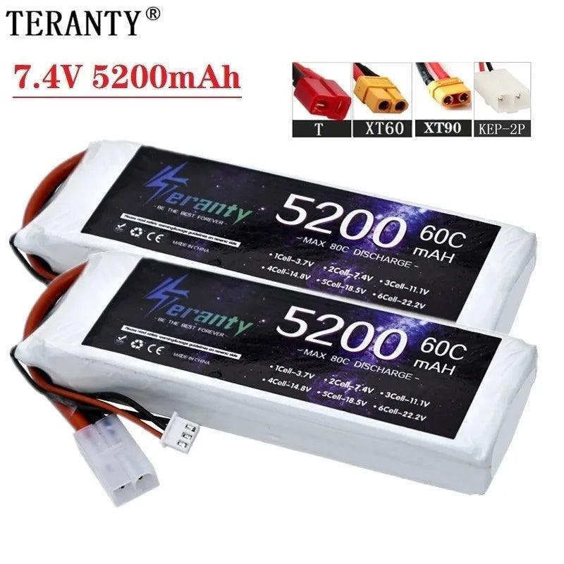 2S 7.4V Lipo Battery 5200mAh 60C with Deans XT60 Tamiya/KET-2P For RC Airplane Helicopter Drone Quad FPV Model Racing Hobby - petguardiansupplies