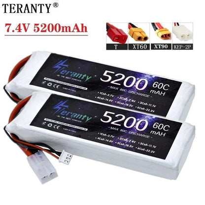 2S 7.4V Lipo Battery 5200mAh 60C with Deans XT60 Tamiya/KET-2P For RC Airplane Helicopter Drone Quad FPV Model Racing Hobby - petguardiansupplies