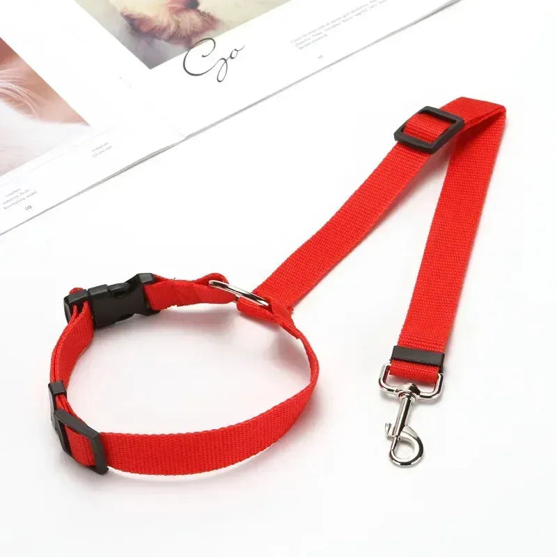 Solid Color Two-in-one Pet Car Seat Belt Nylon Lead Leash Backseat Safety Belt Adjustable Dogs Harness Collar Pet Accessories - petguardiansupplies