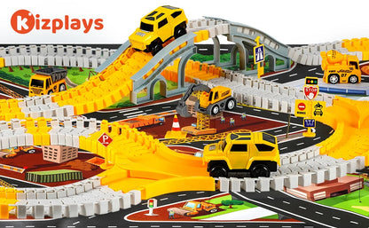 260 PCS Construction Race Tracks for Kids Toys, 2 Electric Cars, 4 Construction Cars, 1 Map & Flexible DIY Track Set for 3+ kids - petguardiansupplies