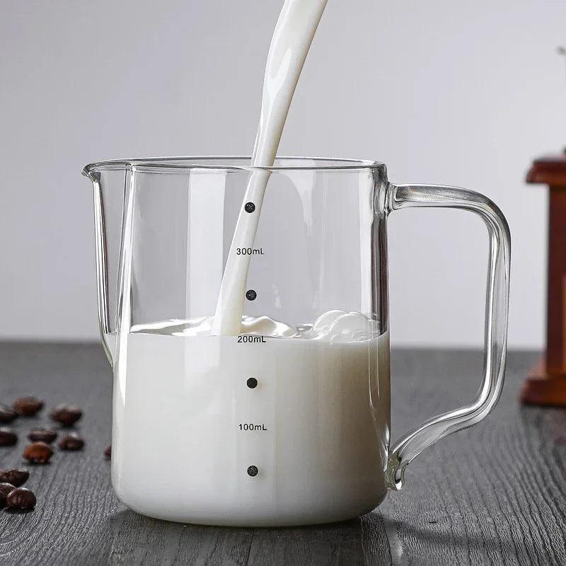 350/600ml Milk Frother Glass Milk Pitcher Barista Espresso Coffee Latte Milk Frothing Pitcher Transparent Coffee Jug with Scale - petguardiansupplies