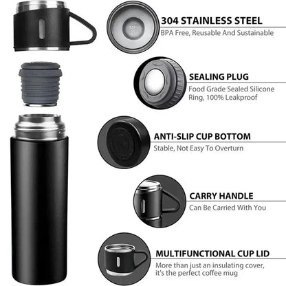 500ML 304 Stainless Steel Vacuum Insulated Bottle Gift Set Office Business Coffee Mug Stainless Steel Water Bottle with Straw - petguardiansupplies