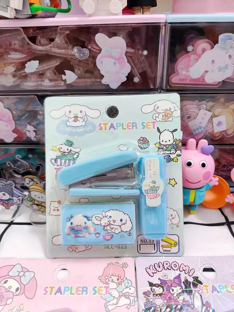 Sanrio Kuromi Cinnamoroll Melody Mini Stapler Highlighter Set Student Office Small Stapler Kawaii School Supplies Stationery Set - petguardiansupplies