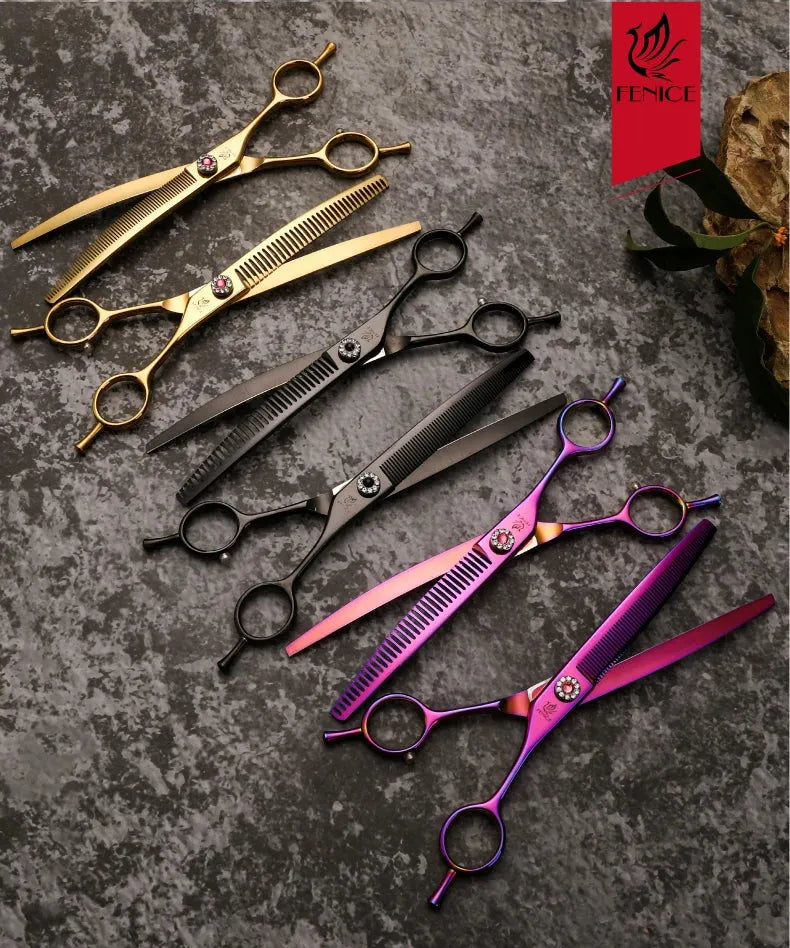 Fenice Professional JP440c 7 inch High quality Pet dog Grooming Scissors Curved thinning Shears Chunker Thinner Scissors - petguardiansupplies