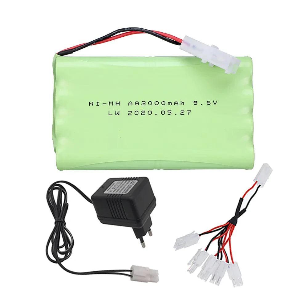 9.6V 3000mah NiMH Battery +9.6V Charger For Rc toys Car Trucks Tanks Trains Boats upgrade Ni-MH 8*AA 9.6v Rechargeable Battery - petguardiansupplies