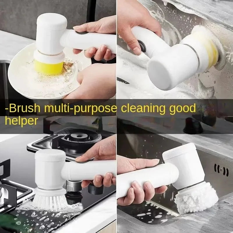 5in1 Brush Electric Spin Scrubber Bathroom Cleaning Brush Power Scrubber With 5 Replaceable Brush Heads Electric Cleaning Brush - petguardiansupplies