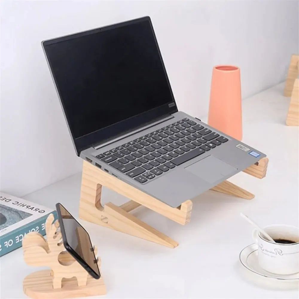 Universal Wooden Laptop Holder Detachable Base Stand Computer Cooling Bracket Suitable For Notebook Laptop Tablet 10-17 Inchs - petguardiansupplies