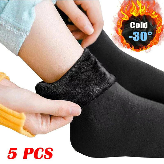 5Pairs/Lot Winter Warm Solid Women Socks Thicken Thermal Socks Wool Cashmere Black Skin Seamless Snow Sock Velvet Unisex Socks - petguardiansupplies