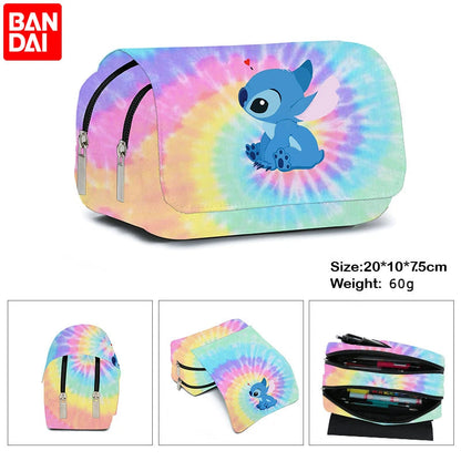 BANDAI Stitch Fully Printed Flap Pen Bag Stationery Box Cartoon Large Capacity Pencil Case Cute Anime Bags Student School Bag - petguardiansupplies