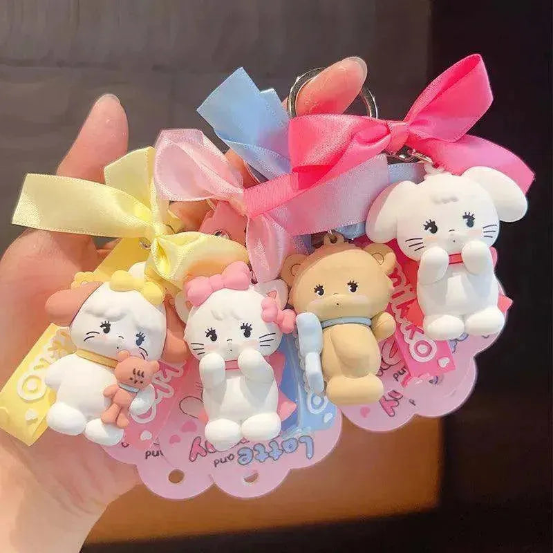 Anime Kawali Mikko Mousse Souffle Cammy Latte Keychain Car Bag Pendant Cartoon Bow Accessories Ins Cute Kids Toys Gift For Girls - petguardiansupplies