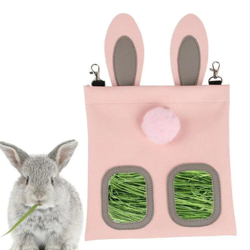 PU Leather Hay Feeder Bag Pet Storage Bag Reusable Food Dispenser Lightweight Hanging Rabbit Bunny Feeding Tote for Chinchillas - petguardiansupplies