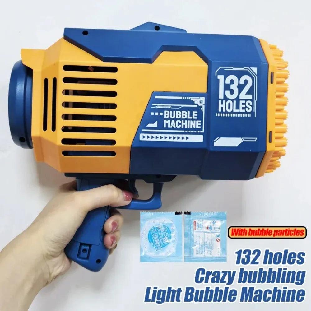 132 Holes Bubble Gun Rocket Bubbles Machine Gun Shape Automatic Bazooka Bubble Blower with Light Summer Toys for Children Gift - petguardiansupplies