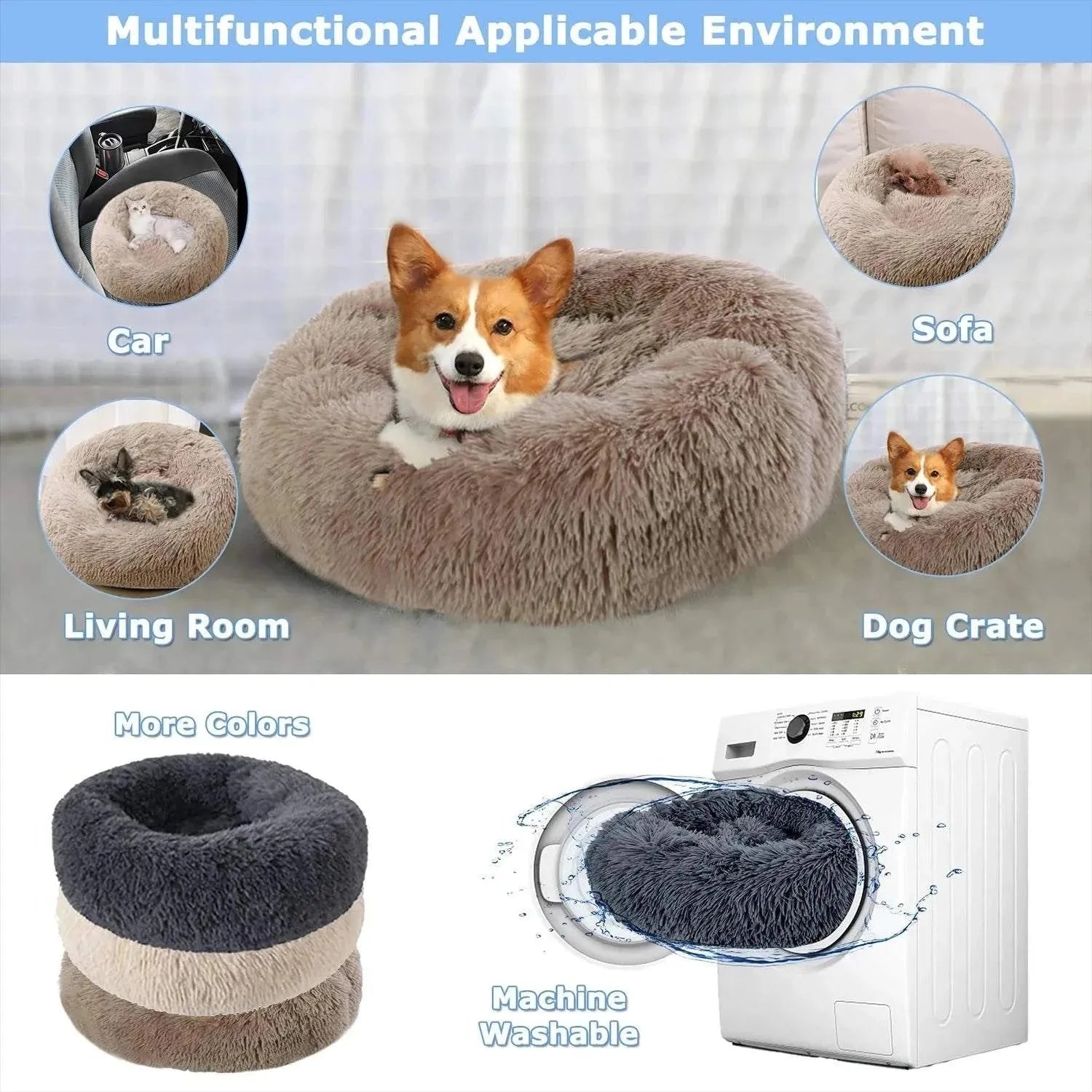 Round Dog Bed Winter Warm Cat Bed Plush Basket for Dog Washable Pet Bed for Small Medium Large Dog Sofa Cat - petguardiansupplies