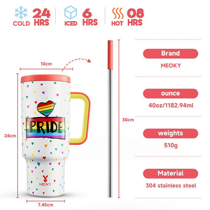 Meoky 40oz Tumbler Handle Straw Multiple Prints Stainless Steel Bottle Thermos Coffee Cup Portable Vacuum Insulated Car Mug Gift - petguardiansupplies