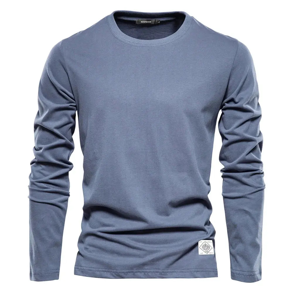 100% Cotton Long Sleeve T shirt For Men Solid Spring Casual Mens T-shirts High Quality Male Tops Classic Clothes Men's T-shirts - petguardiansupplies