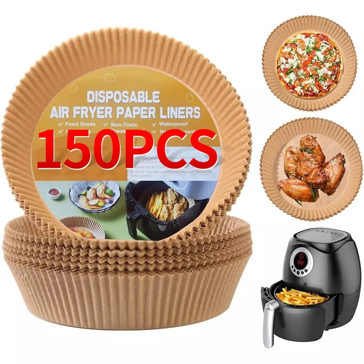 150Pcs Air Fryer Disposable Paper Non-Stick Airfryer Baking Papers Round Air-Fryer Paper Liners Paper Kitchen Accessories - petguardiansupplies