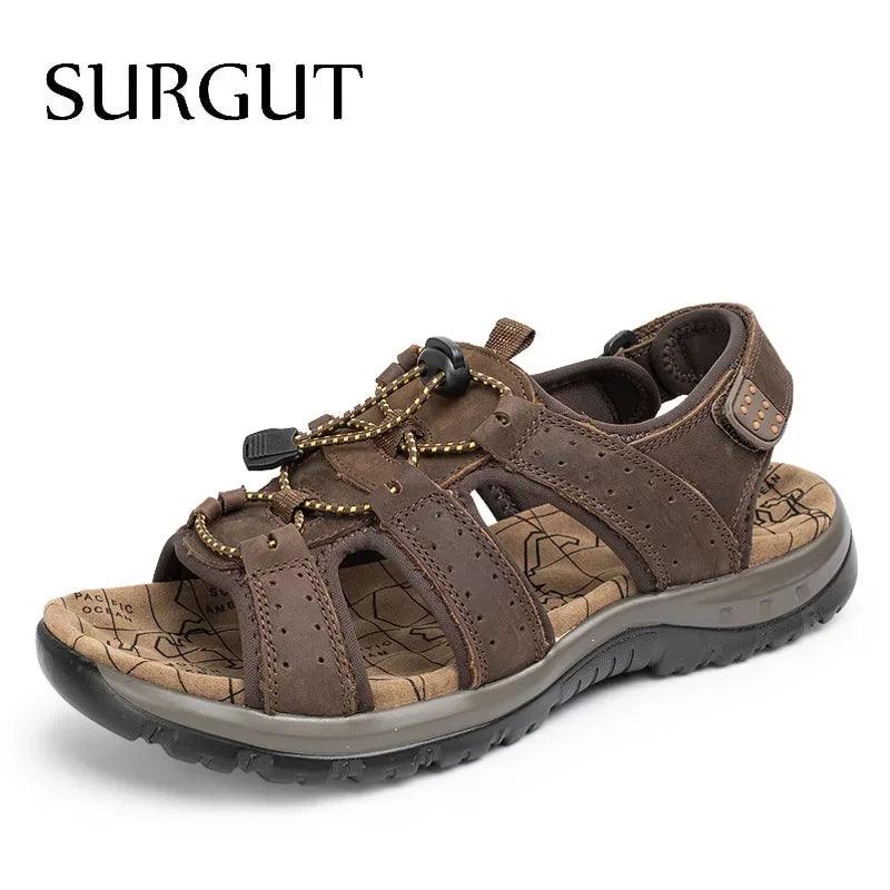 SURGUT Hot Sale New Fashion Summer Leisure Beach Men Shoes High Quality Leather Sandals The Big Yards Men's Sandals Size 38-48 - petguardiansupplies