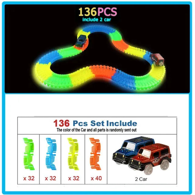 Glow Racing Track Set 5 Led Light Track Car Flexible Glowing Tracks Toy 162/165/220/240 Race Track Flexible Railway LED Car - petguardiansupplies