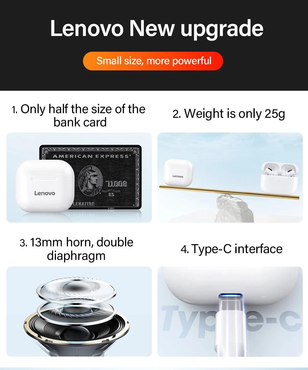 New Lenovo LP40 Earphones TWS Wireless Bluetooth Earbuds Bass Touch Control Stereo Noise Reduction Long Standby Original Choice - petguardiansupplies