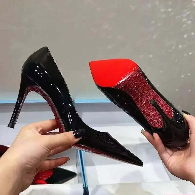 2024 Autumn New French Style Pointed High Heels Women's Thin Heels Sexy Red Sole Black Work Shoes Professional Single Shoes - petguardiansupplies