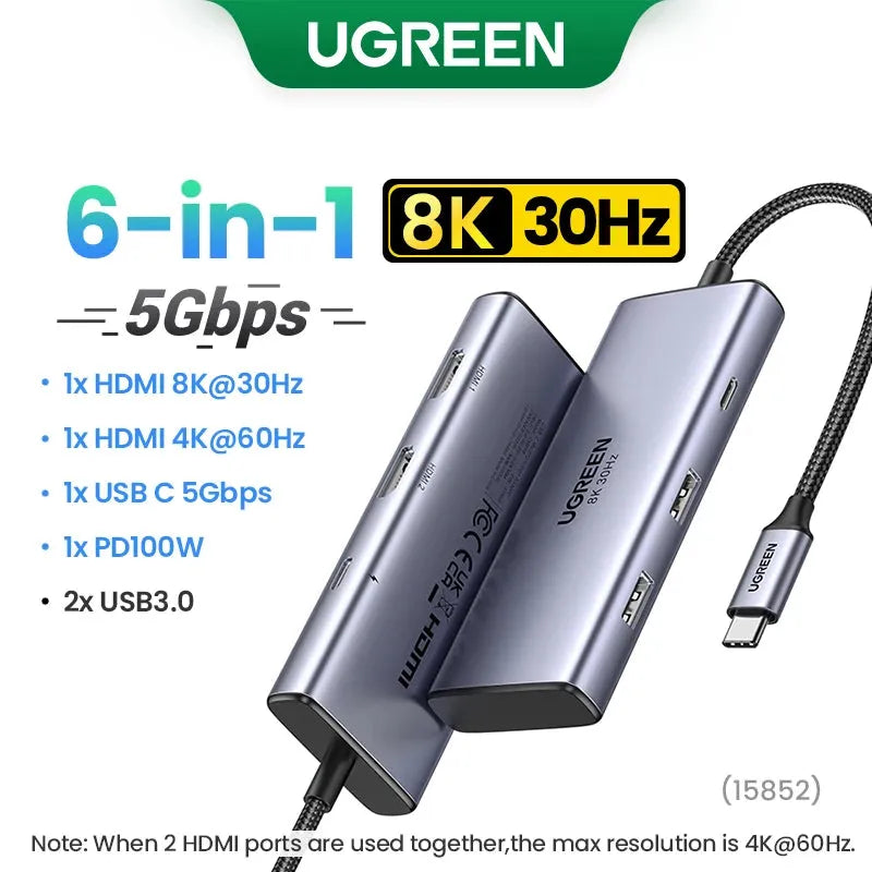 UGREEN Dual HDMI USB-C HUB 8K 4K HDMI Adapter 10 in 1 Splitter with RJ45 USB3.0 PD 100W Dock for MacBook Pro Air Laptop USB HUB - petguardiansupplies