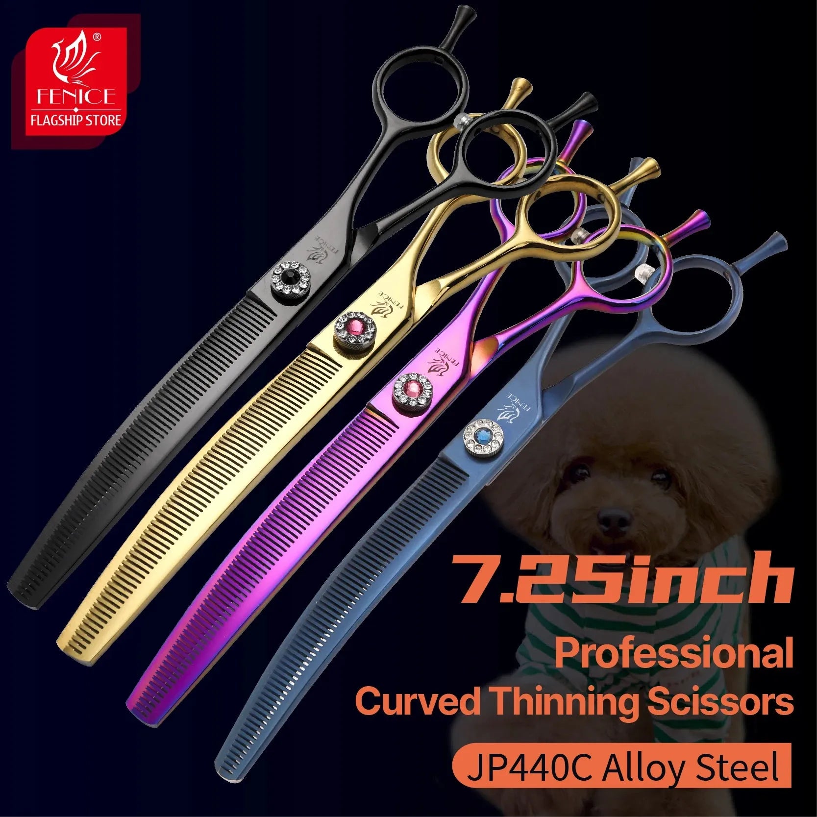 Fenice Professional JP440c 7 inch High quality Pet dog Grooming Scissors Curved thinning Shears Chunker Thinner Scissors - petguardiansupplies