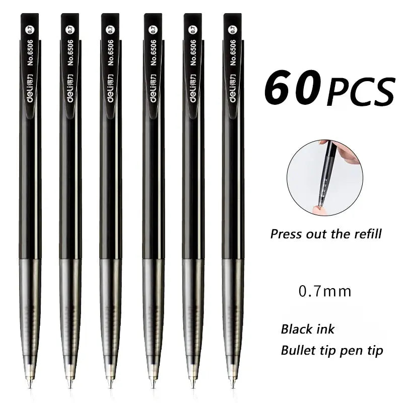 Deli 10/60Pcs, Bullet Tip Ballpoint Pen Set, Fine Point 0.7mm, Black/Blue Ink, Office and School Supplies, Stationery - petguardiansupplies