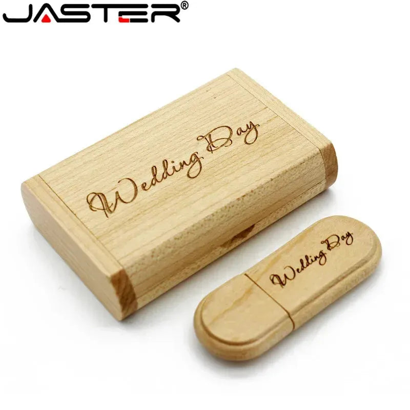 JASTER 1PCS free custom logo laser engraving wooden+Box pendrive 4GB 8GB 16GB 32GB 64GB USB Flash Drive photography gift - petguardiansupplies