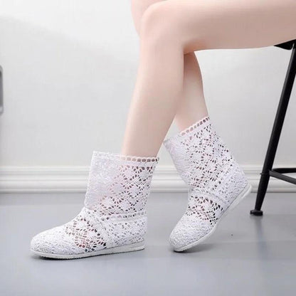 Summer Shoes Breathable Mesh Summer Boots Women Flat Heel Ankle Botas Womens Boots Fashion Cut-Outs Brand ZH262 - petguardiansupplies