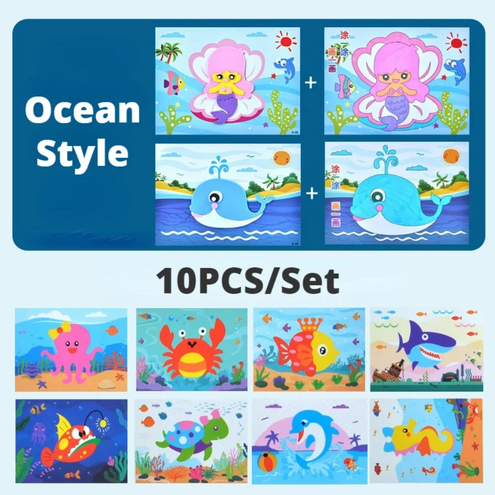 10Pcs Kids 3D EVA Foam Stickers Cartoon Dinosaur Animal Puzzle Game DIY Art Craft Drawing Toy Educational Toys for Children Gift - petguardiansupplies