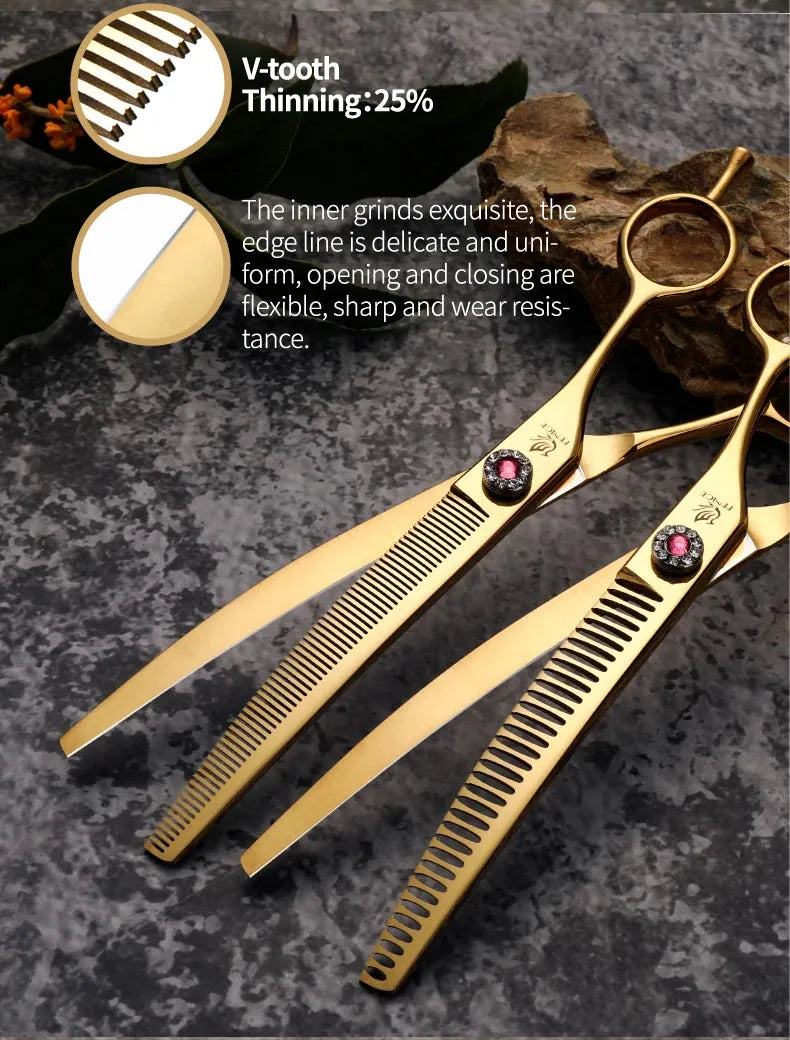 Fenice Professional JP440c 7 inch High quality Pet dog Grooming Scissors Curved thinning Shears Chunker Thinner Scissors - petguardiansupplies