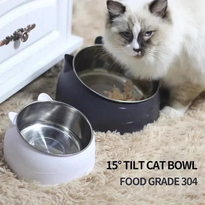 Stainless Steel Cat Bowl Double Bowl To Protect Cervical Vertebra Cat Bowl Oblique Explosion Pet Food Basin Cat Supplies - petguardiansupplies