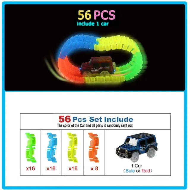 Glow Racing Track Set 5 Led Light Track Car Flexible Glowing Tracks Toy 162/165/220/240 Race Track Flexible Railway LED Car - petguardiansupplies