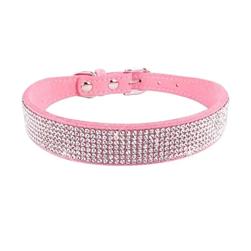 Suede Fiber Crystal Dog Collar Comfortable Glitter Rhinestone Dog Collars Zinc Alloy Buckle Collar for Small Dogs Cats XXS-L - petguardiansupplies