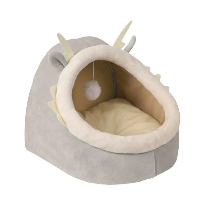 Dragon Cats Bed Dog House Plush Resting Cushion with Teaser Cats Warm Cave - petguardiansupplies