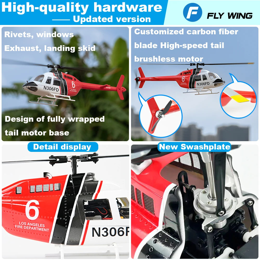 Flywing Bell 206 RC Helicopter V3 6CH GPS Altitude Hold Two Rotor 1:16 RC Scale Helicopter PNP RTF With H1 Flight Control System - petguardiansupplies