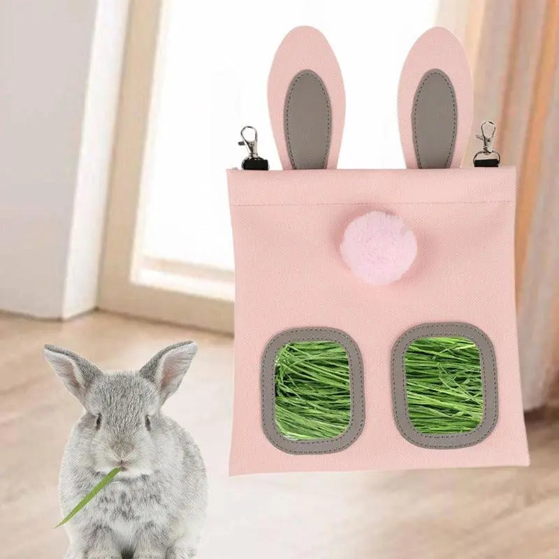 PU Leather Hay Feeder Bag Pet Storage Bag Reusable Food Dispenser Lightweight Hanging Rabbit Bunny Feeding Tote for Chinchillas - petguardiansupplies