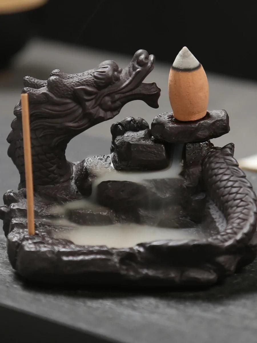 F 2023 hot Dragon Incense Burner Smoke Backflow Best Cone Censer incense Holder mini Office Desk Home Decor Teahouse Ornament - petguardiansupplies