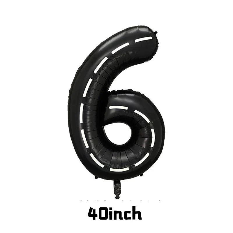 40inch Race Car Birthday Balloons Large Black Number 1 2 3 4 5 6 7 8 9 Foil Balloon for Kids Birthday Race Car Party Decor Suppl - petguardiansupplies