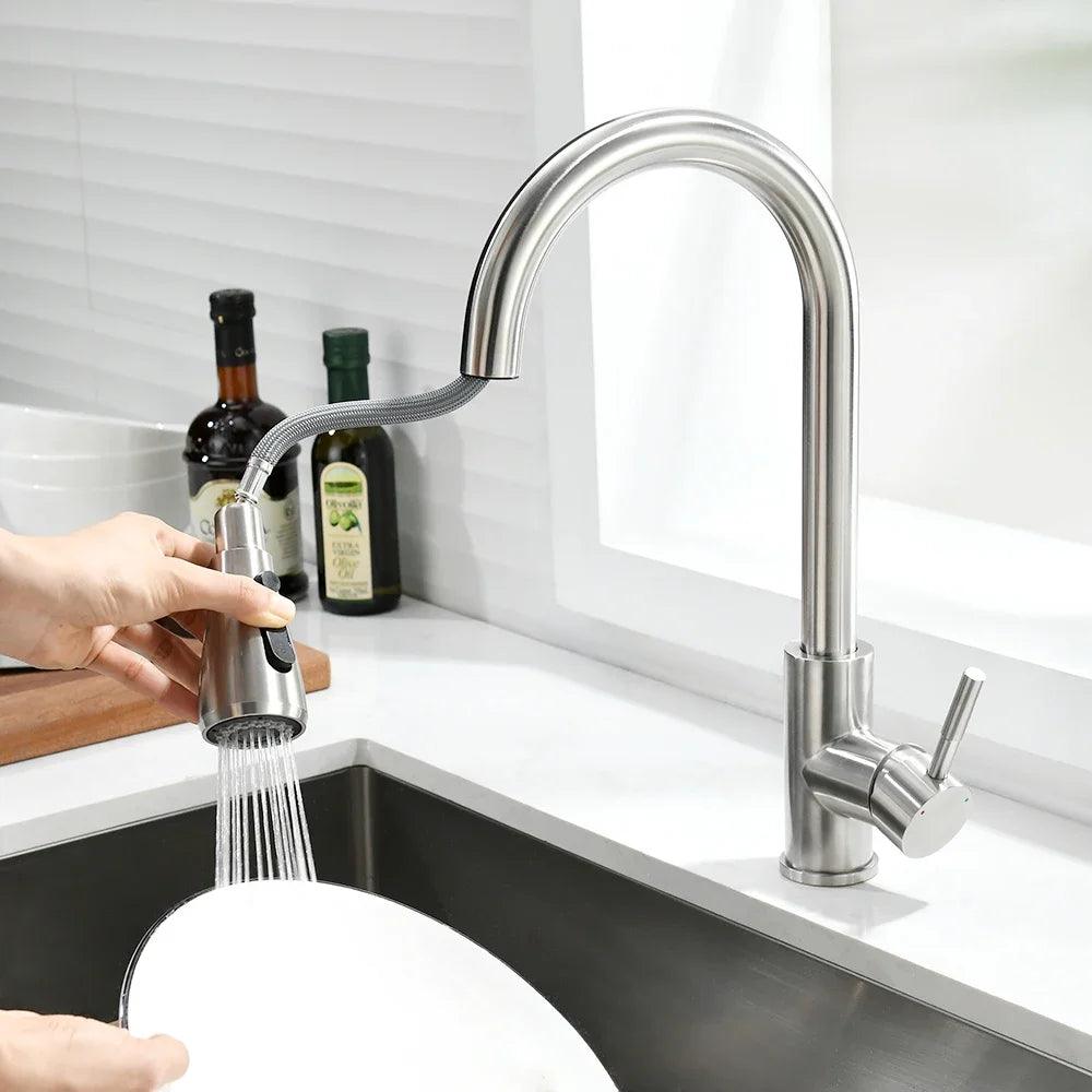 Kitchen Faucets Black Single Handle Pull Out Kitchen Tap Single Hole Handle Swivel 360 Degree Water Mixer Tap Mixer Tap 408906 - petguardiansupplies